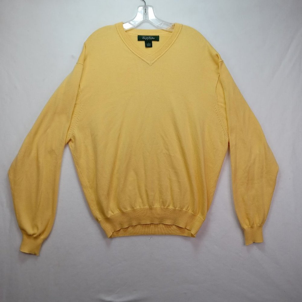 Brooks Brothers Golf Sweater Mens Large L Long Sleeve V Neck Yellow 100% Cotton